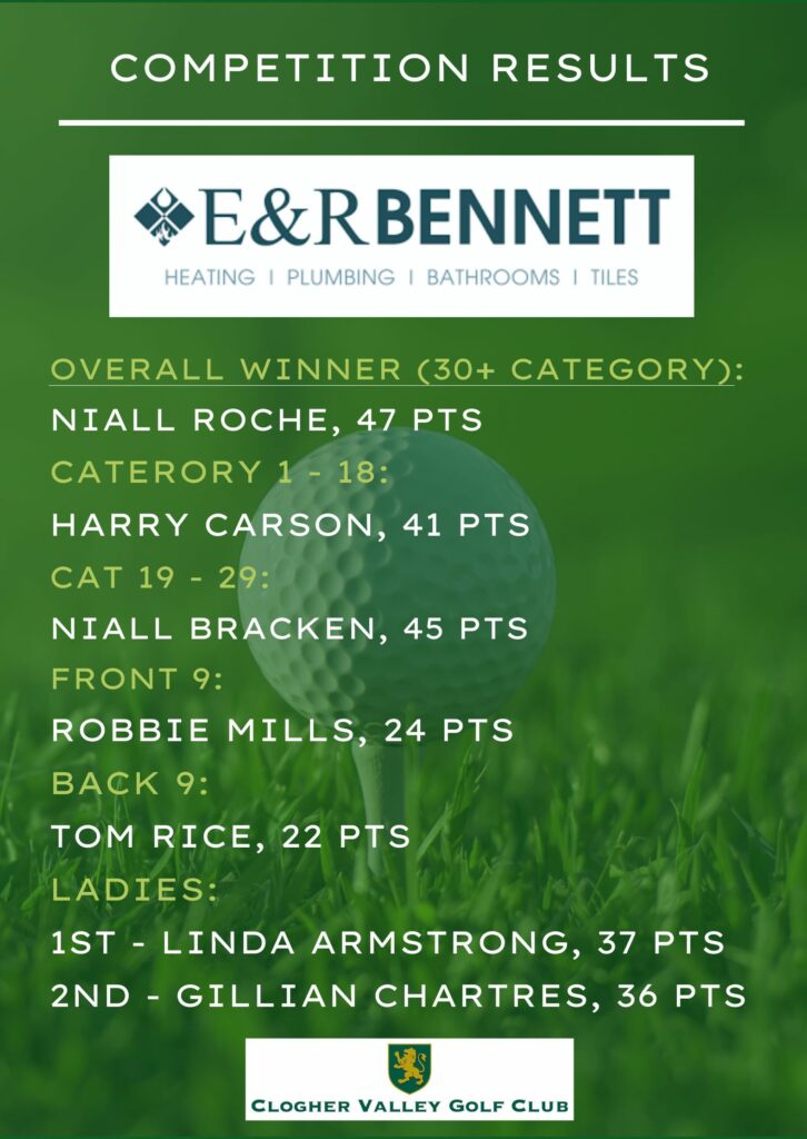 Results E & R Bennett Stableford Competition