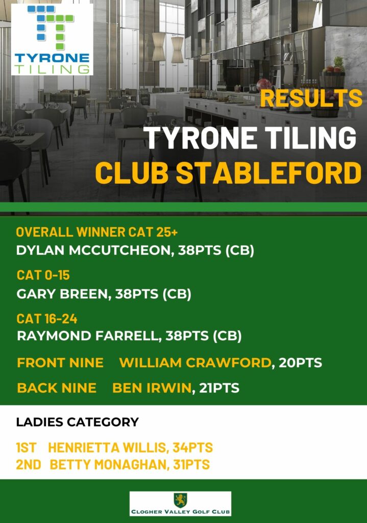 Results Tyrone Tiling Club Stableford