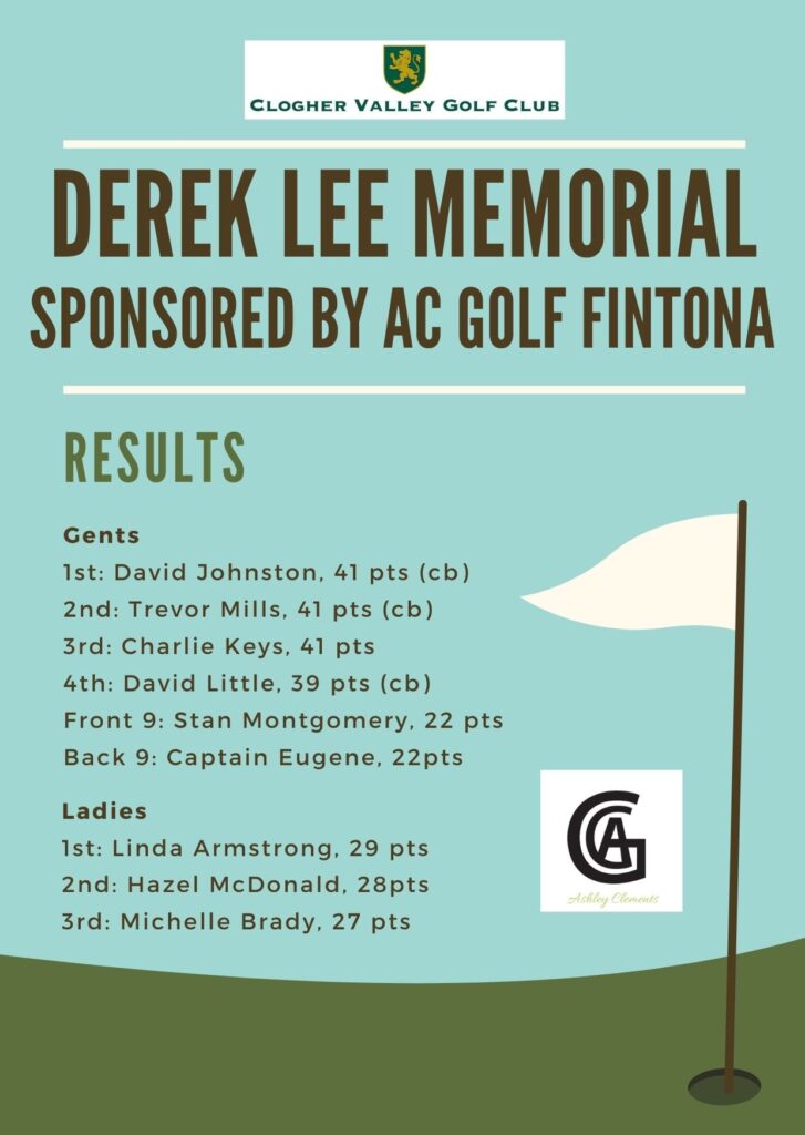 Results: Derek Lee Memorial Competition, Sponsored by AC Golf Fintona