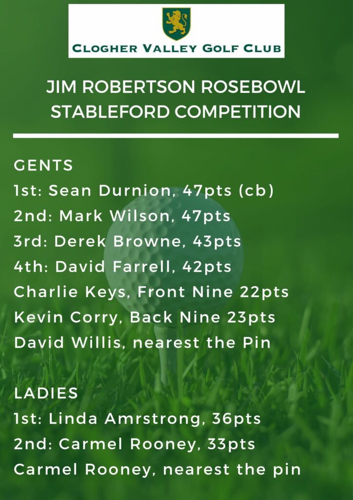 Results - Jim Robertson Rosebowl Stableford Competition